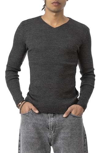 Redbridge - Tarz Cool Herren Strickpullover Slim-Fit Pullover V-Ausschnitt Anthrazit S von Redbridge