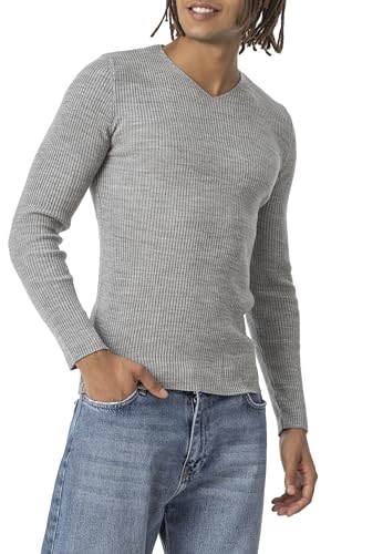 Redbridge - Tarz Cool Herren Strickpullover Slim-Fit Pullover V-Ausschnitt Grau XL von Redbridge