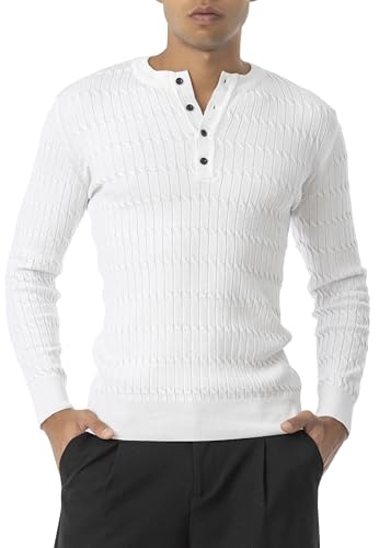 Redbridge - Tarz Cool Herren Strickpullover mit Knopfleiste, Strukturierter Langarmpullover Weiss S von Redbridge