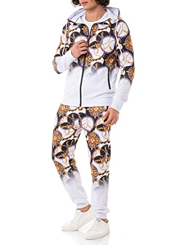 Redbridge Trainingsanzug mit auffälligem Print Zweiteiliger Sportanzug mit Kapuzenjacke und Jogginghose Weiß XXL von Redbridge