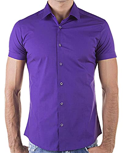 Redbridge Hemd für Herren Freizeithemd Kurzarm Business Casual Hochzeit Elegant Slim Fit XL Violett von Redbridge