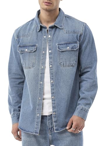 Redbridge by Spruce – Denim Hemdjacke – Jeanshemd mit Druckknöpfen – Overshirt mit Brusttaschen – Langarm Regular Fit Blau XXL von Redbridge