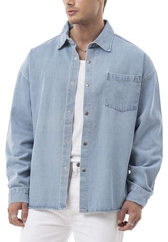 Redbridge by Spruce – Oversize Denim Overshirt – Weites Jeanshemd mit Druckknöpfen & Brusttasche – Langarm Hemdjacke im Oversized Fit für Freizeit & Streetwear Hellblau M von Redbridge