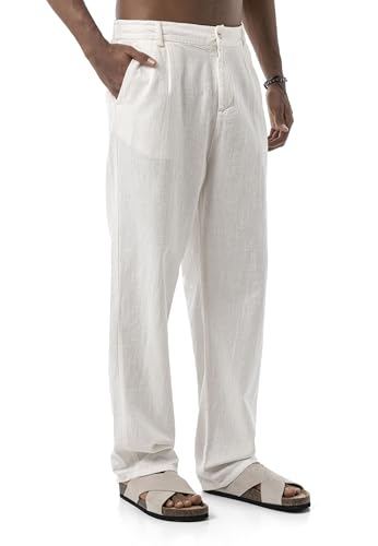 Redbridge by Spruce -Sommerhose mit Bundfalten - leichte Stoffhose mit Knopfverschluss, gerade Passform Weiß M von Redbridge