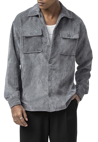 Redbridge by Tarz Cool - Cordhemd - Langarm Overshirt aus Cord - Vintage Hemdjacke mit Brusttaschen Grau M von Redbridge