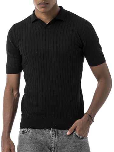 Redbridge by Tarz Cool - Feinstrick-Poloshirt mit Strukturmuster – Kurzarm, Slim Fit, eleganter Freizeitlook Schwarz S von Redbridge