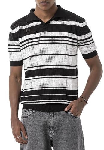 Redbridge by Tarz Cool - Feinstrick-Poloshirt mit klassischem Kragen – Kurzarmshirt mit Strukturmuster Schwarz-Weiß XL von Redbridge