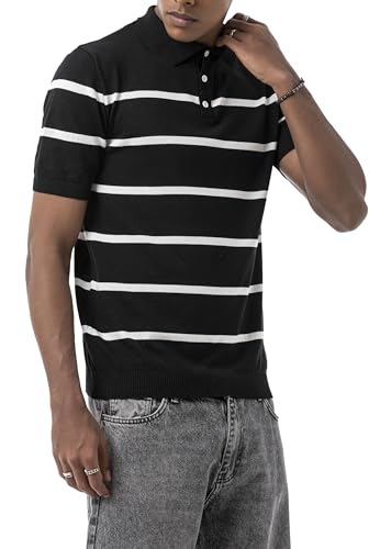 Redbridge by Tarz Cool Herren Poloshirt Kordelstrick Streifen Retro Look Kurzarm Schwarz Gr.M von Redbridge