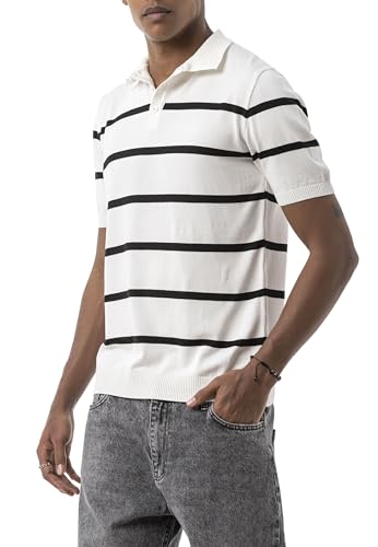 Redbridge by Tarz Cool Herren Poloshirt Kordelstrick Streifen Retro Look Kurzarm Weiß Gr.M von Redbridge