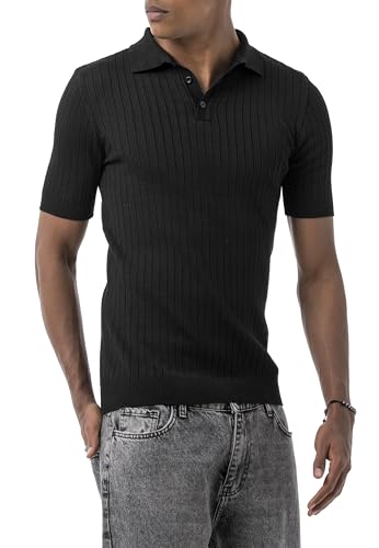 Redbridge by Tarz Cool Herren Strick Poloshirt mit Knopfleiste Kurzarm Retro Sommer Look Schwarz Gr.L von Redbridge