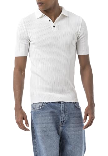 Redbridge by Tarz Cool Herren Strick Poloshirt mit Knopfleiste Kurzarm Retro Sommer Look Weiß Gr.S von Redbridge