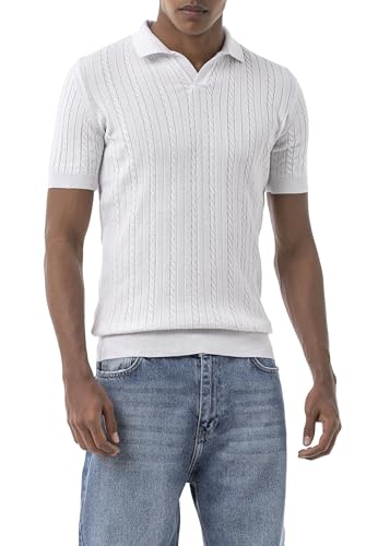 Redbridge by Tarz Cool - Strick-Poloshirt mit Zopfmuster - Kurzarm, Polokragen, Slim Fit für Elegante Casual-Looks Weiß XL Redbridge by Tarz Cool - Strick-Poloshirt mit Zopfmuster - Kurzarm, Polokragen, Slim Fit für Elegante Casual-Looks Weiß XL von Redbridge