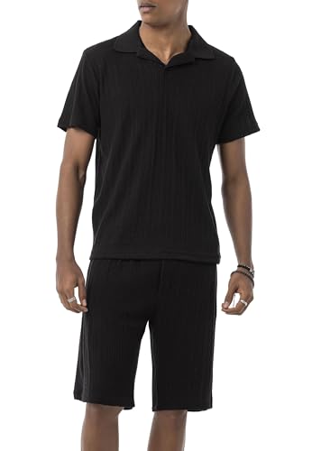 Redbridge by Tarz Cool - Zweiteiliges Set im Strick-Look – Kurzarmshirt mit Polokragen & Shorts Schwarz S von Redbridge