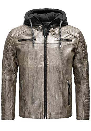 Robuste Lederjacke Kunstleder Bikerjacke mit abnehmbarer Kapuze Grau S von Redbridge