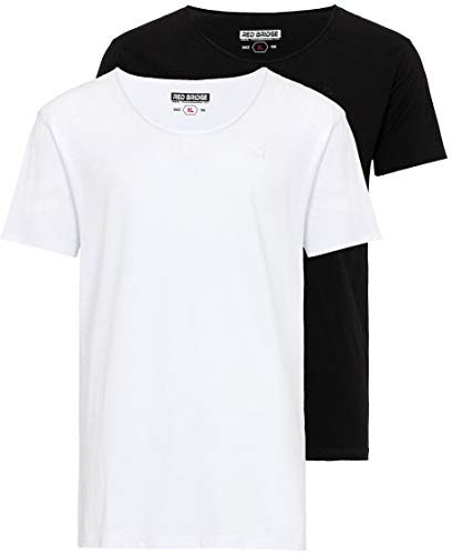 T-Shirt Basic Herren Uni Kurzarm Rundhals Baumwolle 2er Pack 1x Schwarz 1x Weiß M von Redbridge