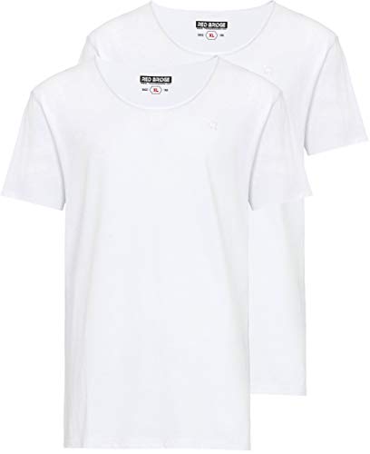 T-Shirt Basic Herren Uni Kurzarm Rundhals Baumwolle 2er Pack Weiß L von Redbridge
