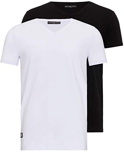 T-Shirt Herren 2er Pack mit V-Ausschnitt V-Neck 1x Schwarz 1x Weiß L von Redbridge