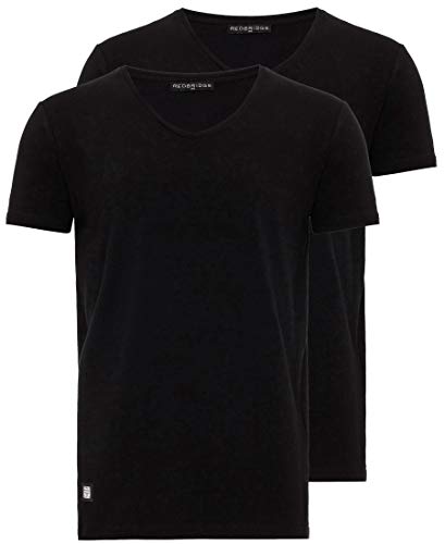 Basic T-Shirt 2er-Pack mit V-Ausschnitt Atmungsaktiv Baumwolle 2X Schwarz L von Redbridge