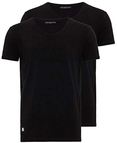 T-Shirt Herren 2er Pack mit V-Ausschnitt V-Neck 2X Schwarz L von Redbridge