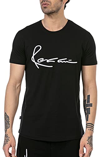 T-Shirt für Herren Kurzarm Baumwolle Rundhals Bestickt Schwarz L von Redbridge