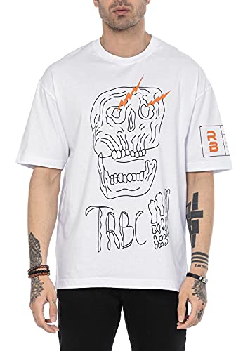 T-Shirt für Herren Kurzarm Rundhals Print Totenkopf Baumwolle Weiß XL von Redbridge