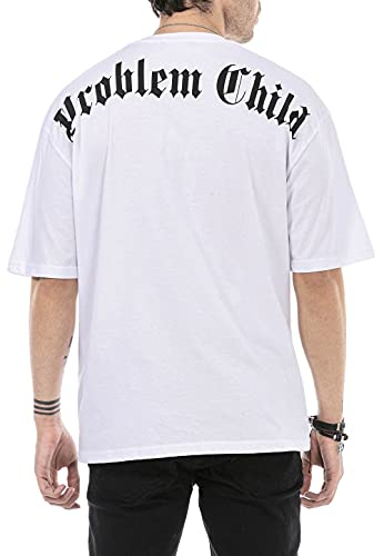 T-Shirt für Herren Oberteil Kurzarm Rundhals Problem Child Baumwolle Gothic Streetstyle Weiß XL von Redbridge