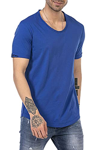 T-Shirt für Herren Oversize Kurzarm Baumwolle Rundhals Abgerundeter Saum Blau M von Redbridge