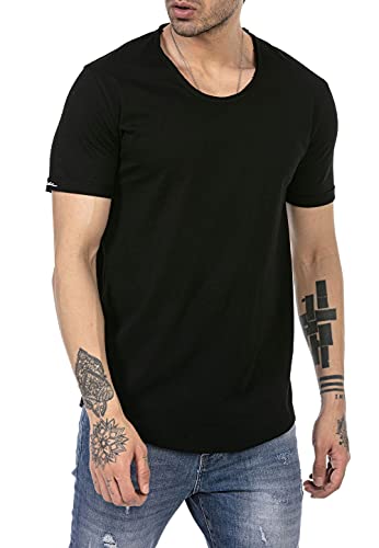 T-Shirt für Herren Oversize Kurzarm Baumwolle Rundhals Abgerundeter Saum Schwarz S von Redbridge