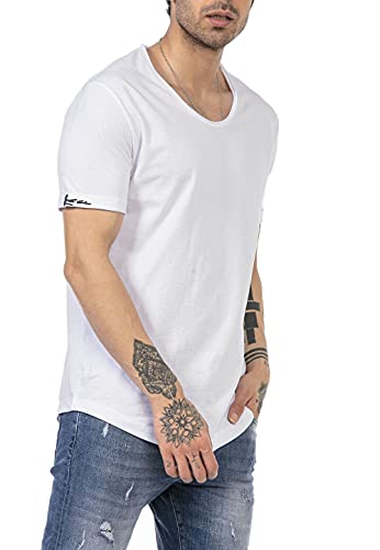 T-Shirt für Herren Oversize Kurzarm Baumwolle Rundhals Abgerundeter Saum Weiß S von Redbridge