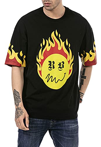 T-Shirt für Herren Oversize Kurzarm Baumwolle Rundhals Streetstyle Schwarz L von Redbridge