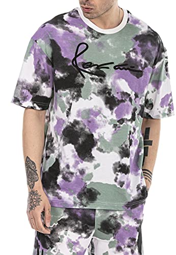 T-Shirt für Herren Oversize Kurzarm Baumwolle Rundhals Streetwear Batik Lila L von Redbridge