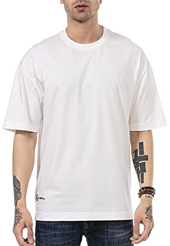 T-Shirt für Herren Oversize Kurzarm Baumwolle Rundhals Streetwear Elfenbeinweiß L von Redbridge