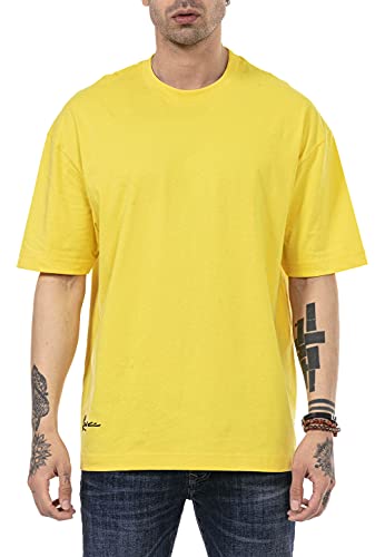 T-Shirt für Herren Oversize Kurzarm Baumwolle Rundhals Streetwear Gelb XL von Redbridge