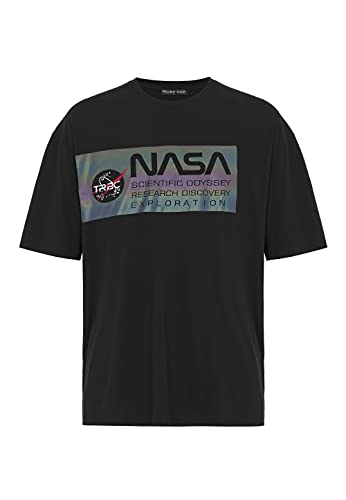 T-Shirt für Herren Oversize Kurzarm Baumwolle Rundhals Streetwear NASA Schwarz M von Redbridge