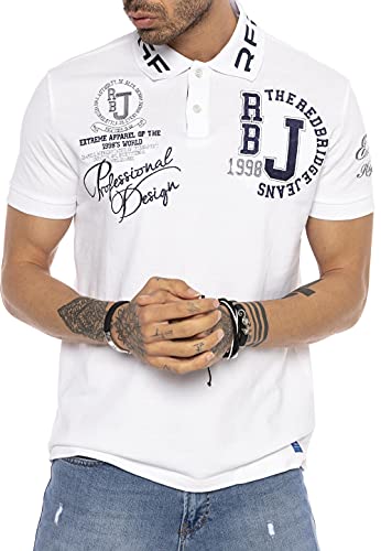 T-Shirt für Herren Polo-Shirt Bestickt Baumwolle Weiß 2XL von Redbridge