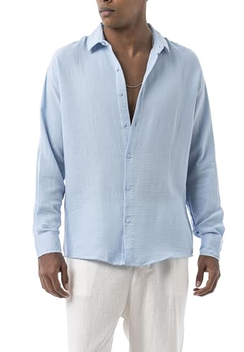 by Tarz Cool – Luftiges Sommerhemd mit Kentkragen – Lockeres Freizeithemd aus Baumwoll-Mix – Leichtes Shirt im Casual Look Blau M von Redbridge