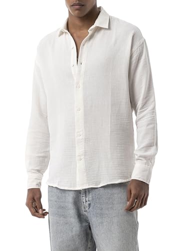 by Tarz Cool – Luftiges Sommerhemd mit Kentkragen – Lockeres Freizeithemd aus Baumwoll-Mix – Leichtes Shirt im Casual Look Weiß L von Redbridge
