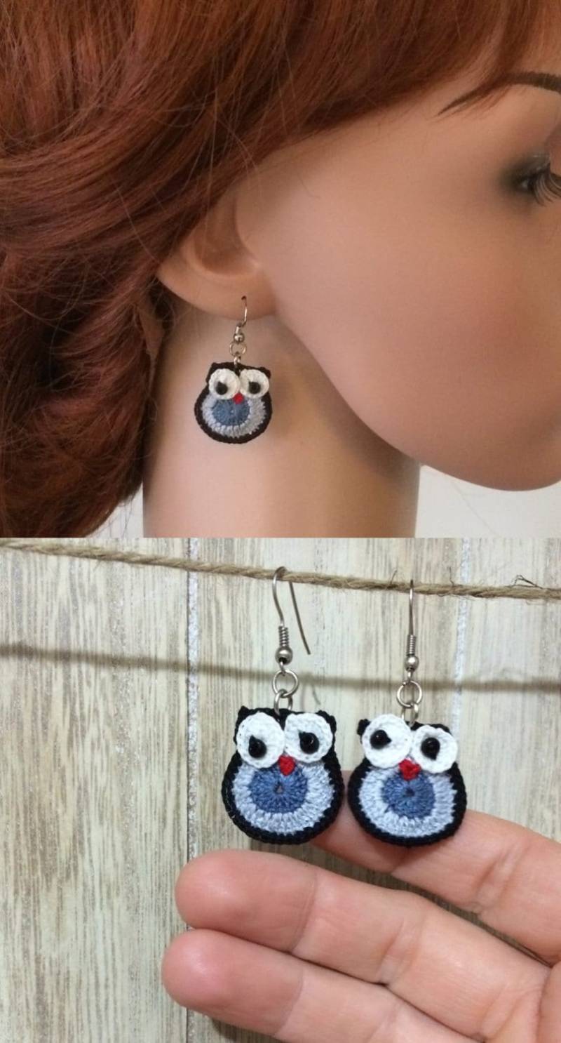 Gehäkelte Eulen Ohrringe Perlen Tier Schmuck von ReddApple