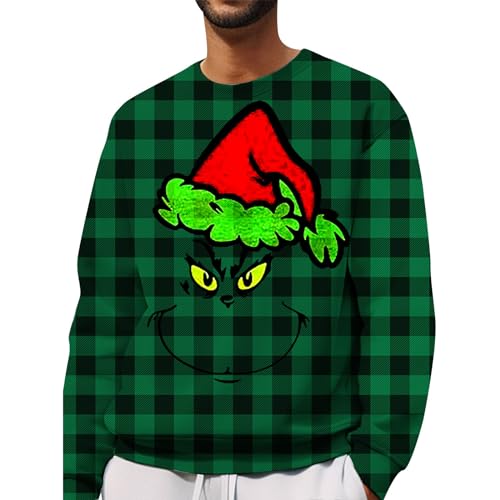 Reddomm Grinch Herren-Kapuzenpullover mit Rundhalsausschnitt, Herbst und Winter, Übermantel, Weihnachten, lustiger 3D-gedruckter Kapuzenpullover Schwarzer Wintermantel (Black, XL) von Reddomm