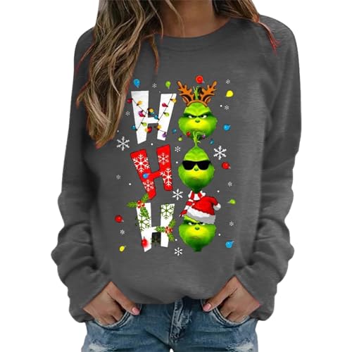 Reddomm Grinch Weihnachten Damen Pullover Winter Damen Sweatshirt Familien Weihnachtspullover Herbst Pulli Damen Langarmshirt Pulli Herbst Winter Festlich Chirstmas Langarm Pullover Oberteile von Reddomm