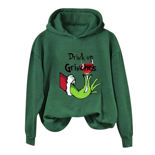 Reddomm Grinch Weihnachtspullover Herren Grinch Kuschel Hoodie Damen Flauschig Kapuzenpullover+für+Herren Basic Pullover Damen Sweatshirt Langarmshirt Pulli Herbst Winter Festlich Chirstmas Langarm von Reddomm