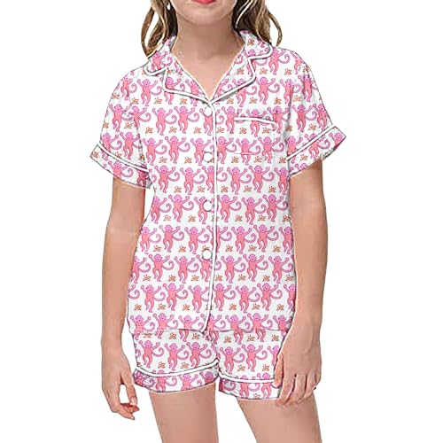 Reddomm Kinder Schlafanzug Set,Pyjama-Set für Mädchen Junge, Button Down Schlafshirt Oberteil kurz Hose Nachtwäsche Loungewear Kleidung 2-teilig,Nachthemden für 2-13 Jahren von Reddomm