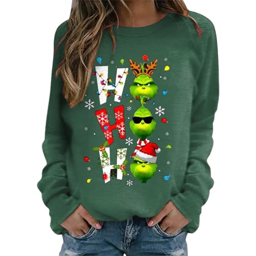 Reddomm Weihnachten Pullover Weihnachten Damen Grinch Oversized Sweatshirt Damen Weihnachtspullover Familie Herren Pulli Langarmshirt Pullover Herbst Winter Festlich Hoodie Oberteile von Reddomm