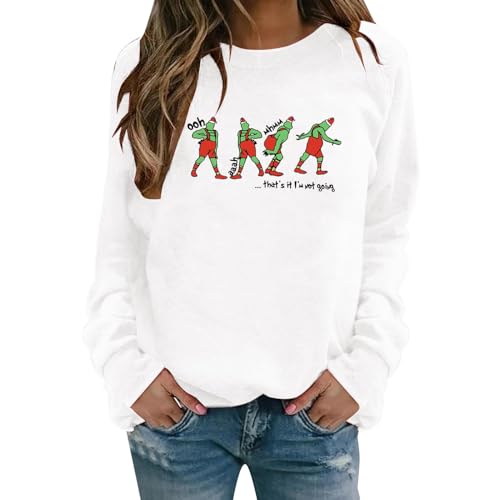 Reddomm Weihnachtspullover Familie Grinch Sweatshirts Für Damen Pullover Damen Baumwolle Kuschelpulli Damen Flauschig Langarmshirt Pulli Herbst Winter Festlich Chirstmas Langarm Pullover Oberteile von Reddomm