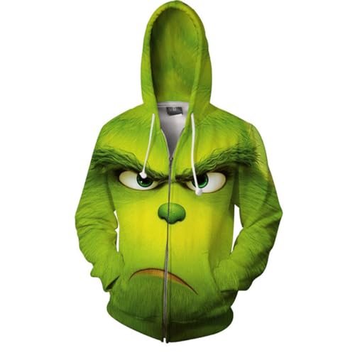 Reddomm Weihnachtspullover Partnerlook Grinch One Piece Hoodie Herren Kapuzenpullover Damen Pullover Herbst Sweatshirt Langarmshirt Pulli Herbst Winter Festlich Chirstmas Langarm Pullover Obertei von Reddomm