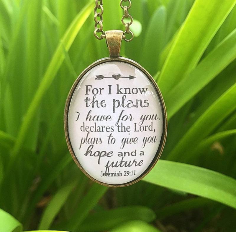 "Bibel-Vers-Anhänger-Halskette "Denn Ich Kenne Die Pläne, Für Dich Habe, Erklärt Der Herr, "Pläne, Dir Eine Hoffnung Und Zukunft Zu Geben von RedeemedJewelry
