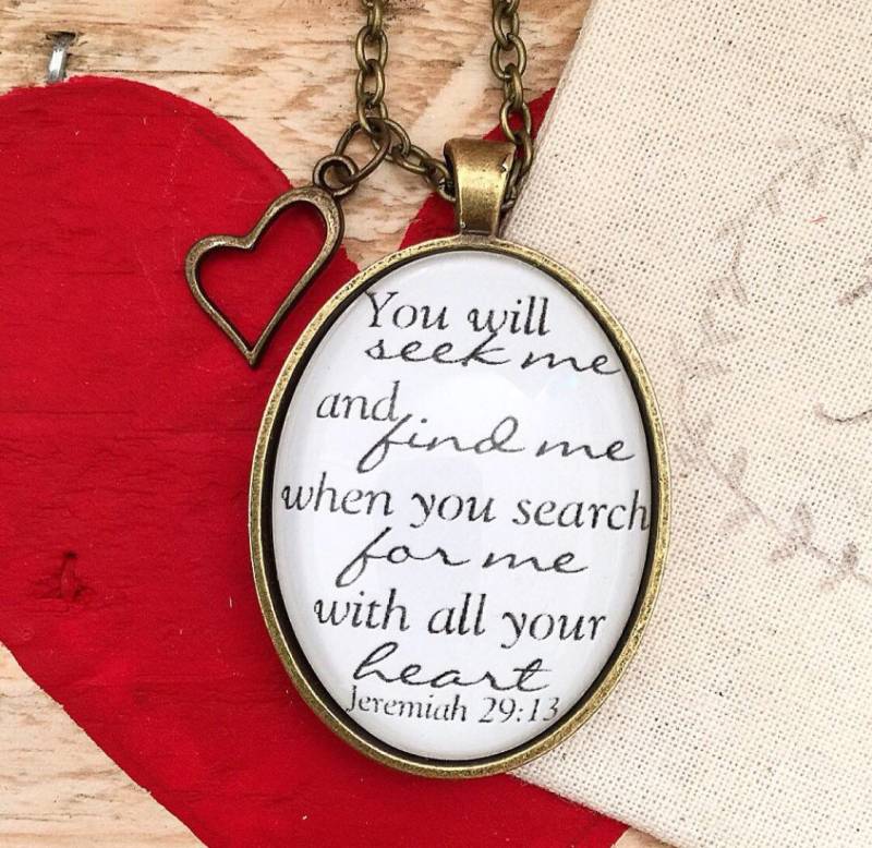 Bibel Vers Anhänger Halskette "Sie Werden Mich Suchen Und Finden Mich, Wenn Du Mit Deinem Ganzen Herzen Suchen. Jeremiah 2913 " von RedeemedJewelry