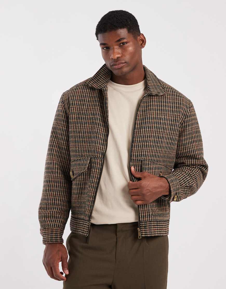 Redefined Rebel - Kastige, wattierte Coachjacke in kariertem Braun-Brown von Redefined Rebel