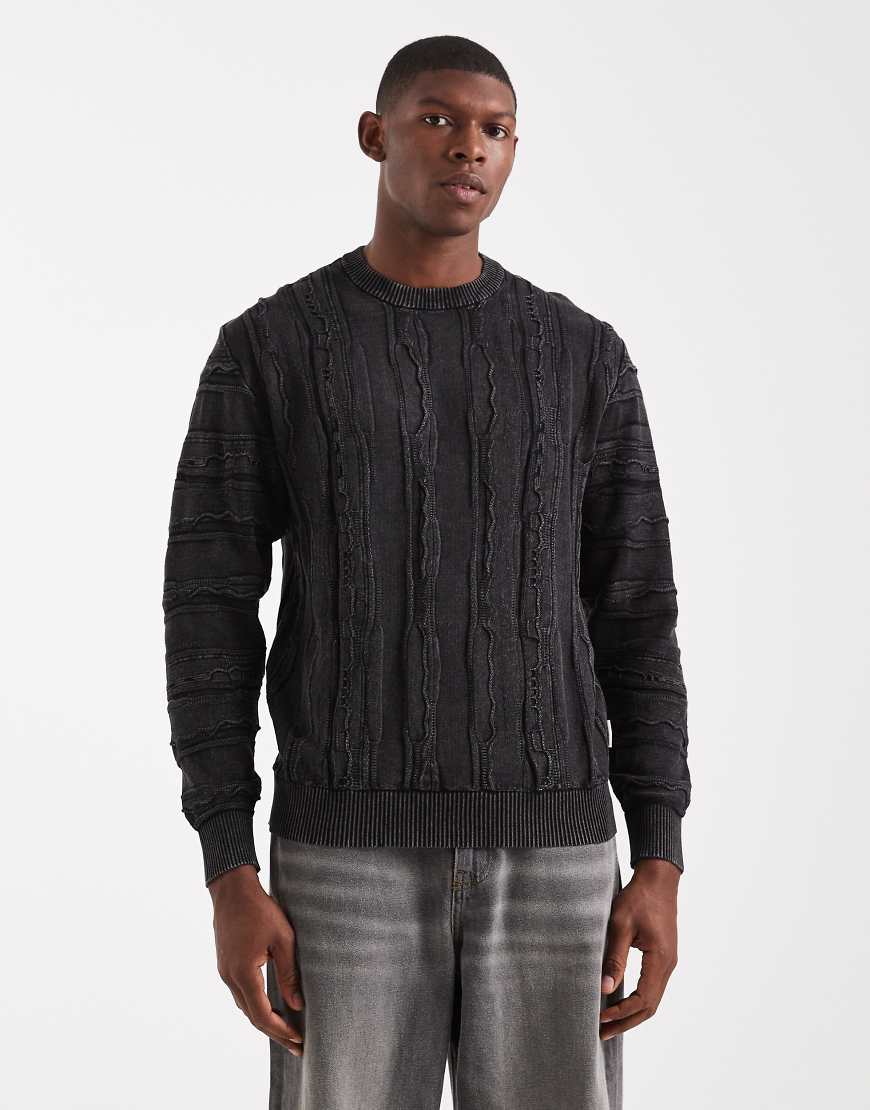 Redefined Rebel - Kastiger Strickpullover in Schwarz mit Zopfmuster von Redefined Rebel