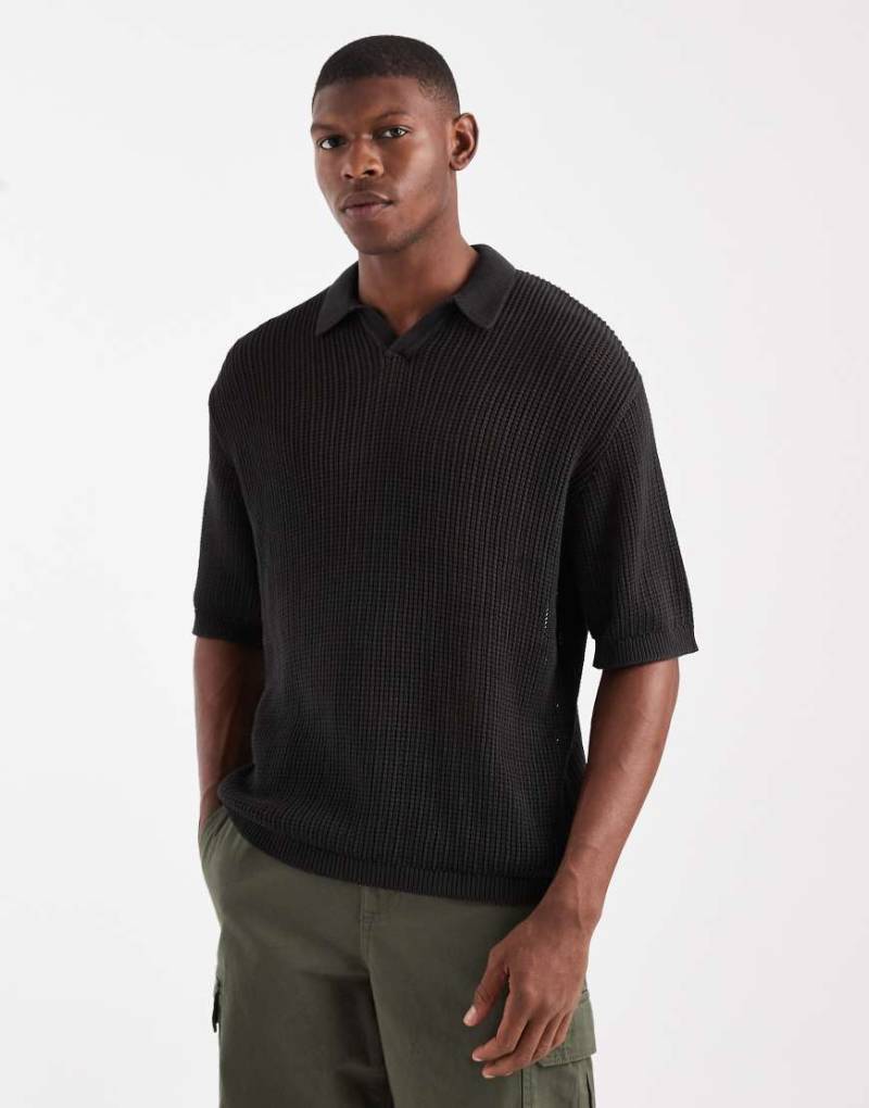 Redefined Rebel - Kastiges, gestricktes Polohemd in Schwarz von Redefined Rebel